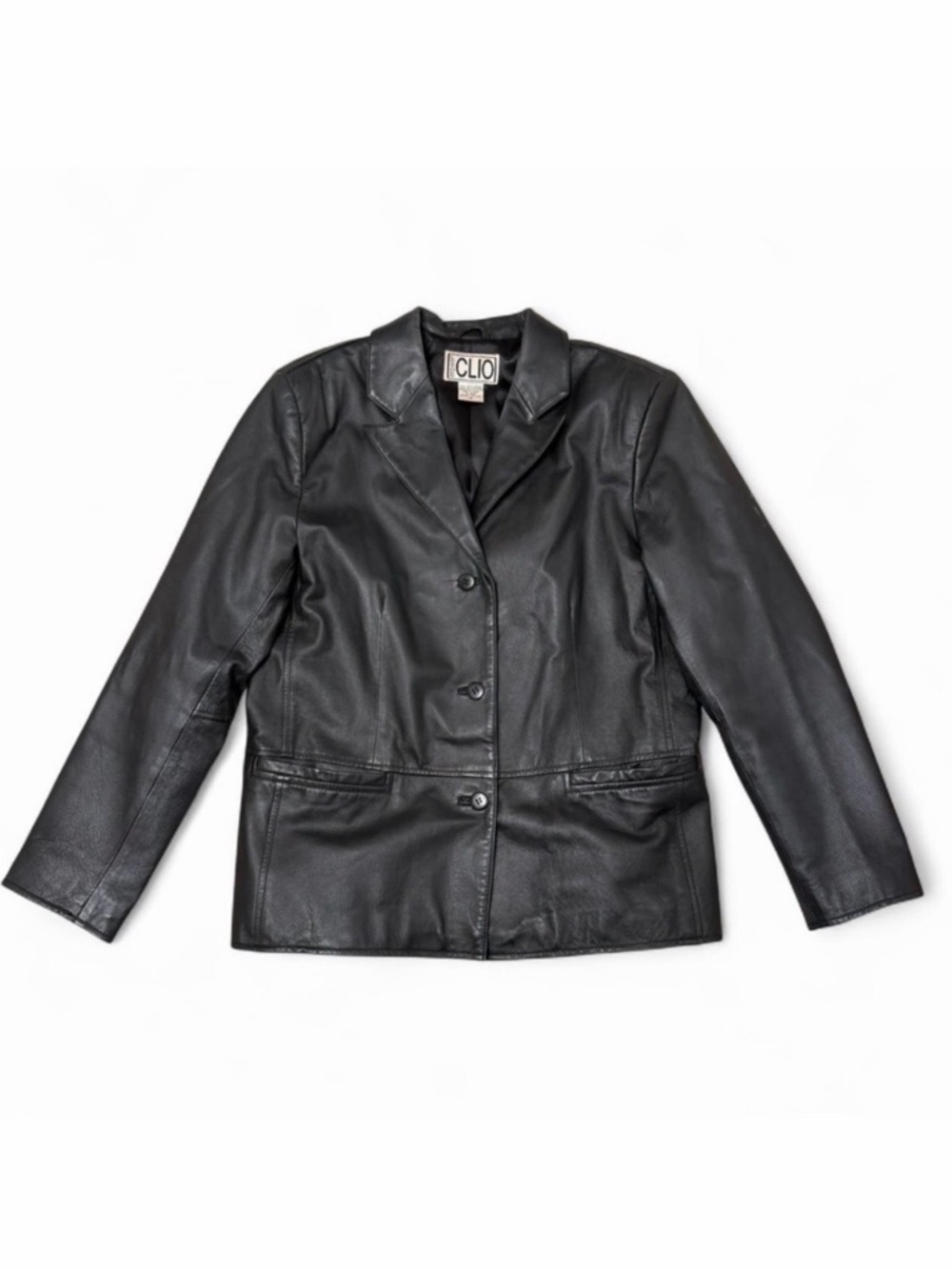 Vintage 90’s Clio Leather Jacket Women’s Medium Classic Moto Biker Grunge Winter